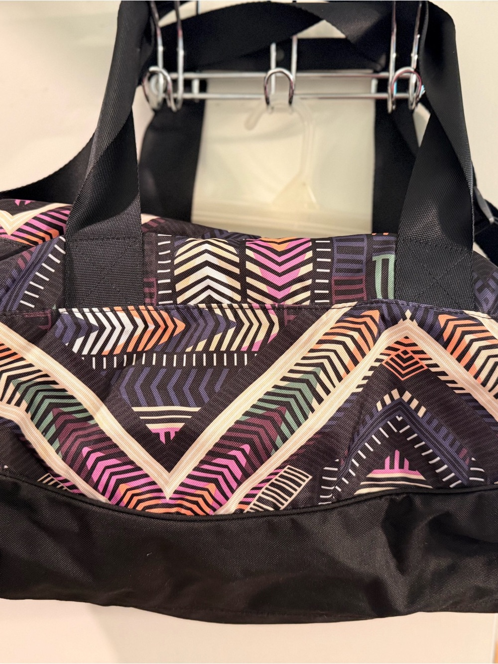 Pink Geo-Print Tote Bag with Multicolor Accents